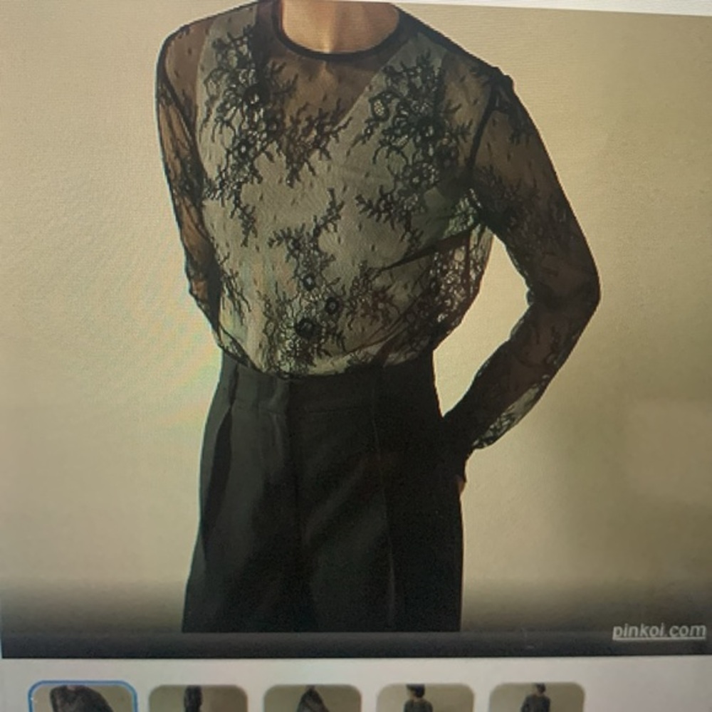 Black Lace‎ Long Sleeve Blouse- Buttons up the back!